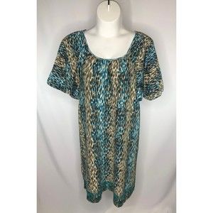 Jonathan Martin Bat wing Short Sleeve Round Neck Long Women Turquoise  Dress 18W